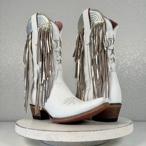 Junk Gypsy White Western Cowgirl Boots with Gold Fringe, size 7.5